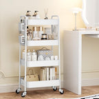TOOLF 4 Tier Rolling Cart, Metal Utility Storage Cart with Pegboard, White - Image 3