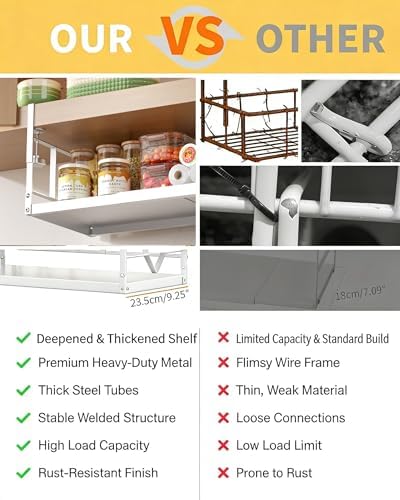 prueBox Under Shelf Storage Basket Organizer Adjustable Hanging Holder with Knob Lock, Heavy Duty Metal Panel for Pantry, Kitchen, Office, Closet, 11.8"-19.3" Wide, White, 1 Pack - Image 4