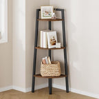 Hoctieon Corner Shelf, 3-Tier 40" Tall Corner Bookshelf, Rustic Ladder Shelf, Industrial Display Stand for Living Room, Kitchen, Home Office, Balcony, Small Space, Metal Frame, Rustic Brown by Hoctieon
