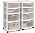 HOMZ Drawer Tower, 4-Tier Storage Cart with Removable Wheels, White, 2 Pack by Homz
