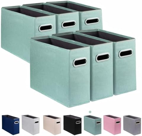 6 Pack Letter Size File Storage Box Collapsible，Fabric Hanging File Folders Organizer, Portable Office Document Holder with Metal Handle, Smooth PVC Rails, Green by ComfortKeeper