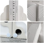 Matte Textured Arch Ceramic Bookends Pair,Heavy Duty Decorative Book Holders,Speckled Black Dot Sculpture Book Stoppers for Shelf Tabletop, Minimalist Modern Home Decor Gift for Book Lovers（White） - Image 5