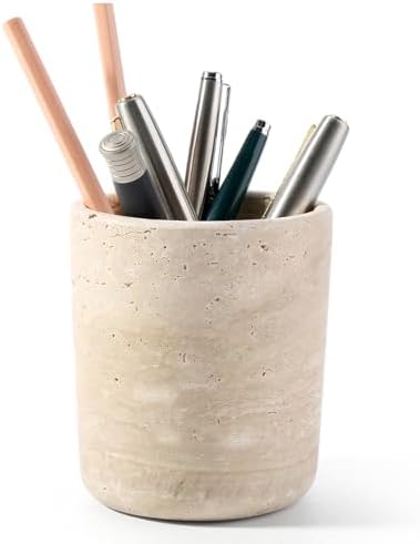 Natural Travertine Toothbrush Holder for Bathroom, Marble Pen Cup for Desk by Unknown