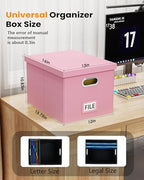 Oterri 2 Pack File Storage Organizer Box,Filing Box,Portable File Box with Lid,Fit for Letter/Legal File Folder Storage, Pink(Leather)-Box only - Image 3