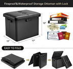 DocSafe Storage Ottoman with Lock,Fireproof Folding Ottoman Foot Rest Stool Storage Chest with Storage Safe for Important Documents,Waterproof 17 Inches Short Ottoman Foot Stool with Handles,Black - Image 3