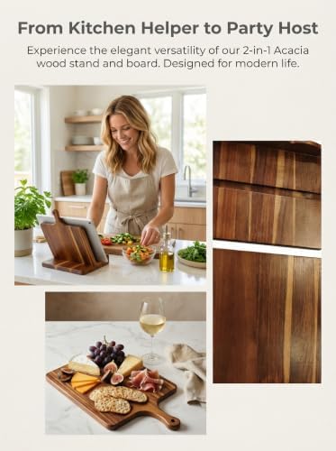 Acacia Wood Cookbook Stand, 15.7 x 11.8 in, Removable Serving Board - Image 6