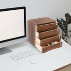 Wooden Desktop Storage Box with Lockable Drawers, Office Supplies Receipt File Organizer, Flat File Cabinet (Walnut) - Image 7