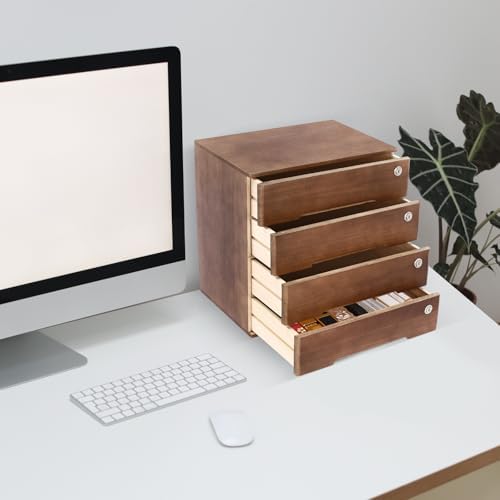Wooden Desktop Storage Box with Lockable Drawers, Office Supplies Receipt File Organizer, Flat File Cabinet (Walnut) - Image 7