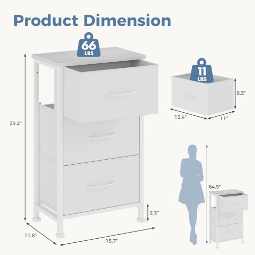 DUMOS 3 Drawer Nightstand for Bedroom, Small Night Stand Chest of Drawers - Image 3