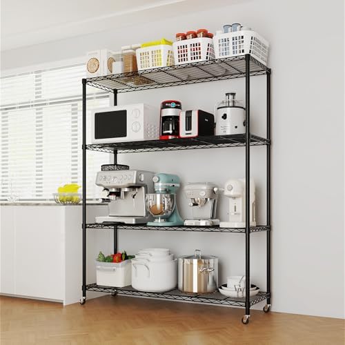 4 Tier Storage Racks Shelving, Heavy Steel Pantry Shelves, Adjustable Wire Shelving Rack with Wheels, Suitable for Garage, Kitchen, Bathroom, Office, 46" W x 18" D x 65" H, Black - Image 2