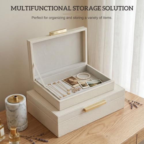 Decorative Storage Boxes with Lids, Set of 2 PU Leather Organizer Boxes - Image 5