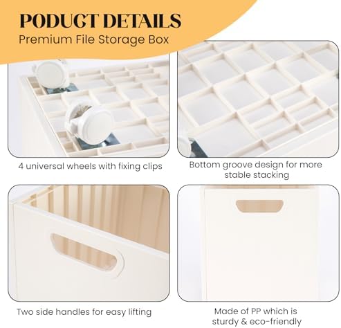 File Box Rolling File Organizer with Wheels Stackable Storage File Boxes Portable Letter File Folder Box Book Box Document Organizer for Home Office Filing Storage Bin, 2Pcs - Image 5