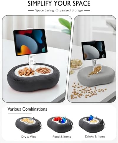 Miledi Tablet Pillow Stand for Bed with Detachable Snack Bowl, Black - Image 3