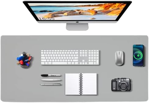 Desk Mat Wireless Charging Mouse Pad Large 32x16 Journey Desk Pad Mat with Wireless Charger Waterproof Grey Leather Computer Mat with Phone Charger Mousepad Non-Slip for Keyboard and Mouse by Zakia
