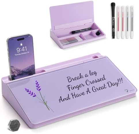 TOWON Compact Glass Desktop Whiteboard with Storage 12x7 in, Lavender by TOWON