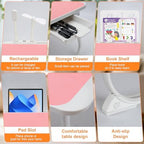 Laptop Desk for Bed, Adjustable Height Laptop Bed Table, Foldable Lap Desk with USB Charge Port, Desktop Card Slot, Side Drawer, Book Shelf, Portable Lap Tray for Eating Reading Working Sofa & Floor - Image 4