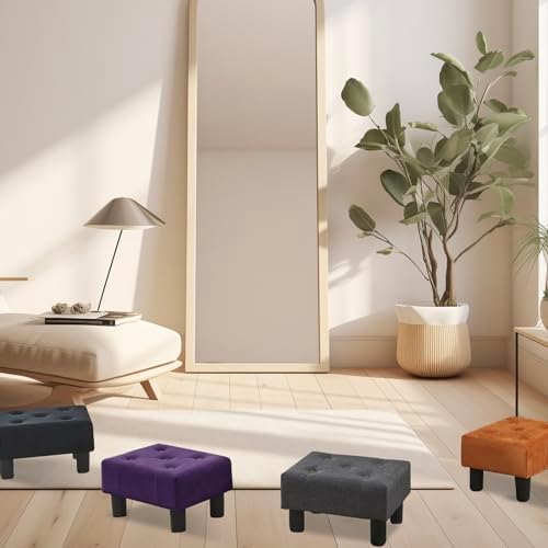 Poofzy Small Foot Stool Ottoman, Velvet Ottoman Foot Rest with Legs, Rectangle Foot Rest for Couch, Footstools and Ottomans Small for Living Room and Entryway (Purple) - Image 2