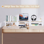YGYQZ Desk Shelf Organizer for Top of Desk, 3-Tier Desktop Bookshelf, White & Wood - Image 3
