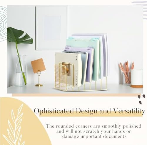 2 Pcs 2 Pcs Wire File Sorter Desk 7 Section Organizer, Golden - Image 5