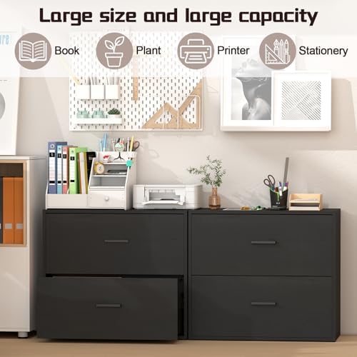 File Cabinet, 2 Drawer Lateral Filing Cabinet with Hanging Bars for Letters, Black File Cabinets for Home Office, Large Printer Stand, Wood Office Storage Cabinet - Image 4