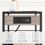 HOOBRO Industrial Printer Stand, 3-Tier Mobile Printer Table, Rolling Cart with Power Outlets and USB Ports, Home Printer Stand with 2 Hooks, for Office, Living Room, Greige and Black BG22UPS01 - Image 4