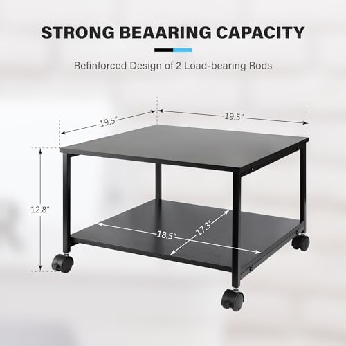 EMERIT 2-Tier Under Desk Printer Stand w/Storage - 19.5x19.5x12.8''Heavy Duty Rolling Cart, Mobile Printer Table with Lockable Wheels for Home Office Organization - Industrial Style - Image 2