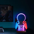 YuanDian Gamer Gifts for Teenage Boy, Desk Gaming Headset and Controller Stand with Blue Pink LED Night Light, Acrylic Wooden Controller Holder with PCB Pattern, Desk Decor Gift - Image 2