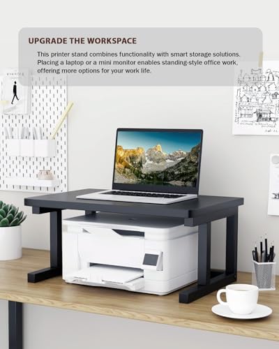 Desktop Printer Stand, 19.7″x 15.7″ 2-Tier Large Printer Shelf fit 3D Laser Printer/Scanner/Fax Machine, Industrial Storage Rack for Home Office Storage, Black P5040-B - Image 6
