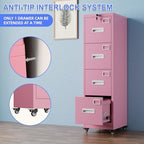 Aobabo 4 Drawer Metal File Cabinet with Lock and Wheels, Pink - Image 6