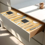 VaeFae Bamboo Silverware Drawer Organizer, 6 Slots, Natural - Image 6