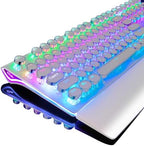 RK ROYAL KLUDGE S108 Typewriter Gaming Keyboard, Retro RGB Mechanical Keyboard, Full Size Wired Keyboards with Number Pad and Detachable Wrist Rest, Round Keycaps, Clicky Blue Switches White by RKROYALKLUDGE