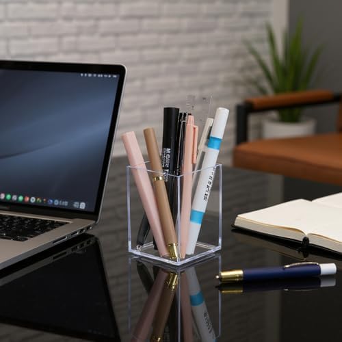 24 Pack Clear Acrylic Pen Holders – Multipurpose Desktop Organizer for Pencils, Makeup Brushes, Stationery & Office Supplies (2.6” x 2.6” x 3.6”) - Image 6