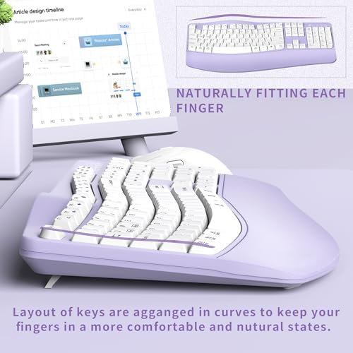 Wireless Keyboard and Mouse Combo,2.4G Ergonomic Wave Keys(Purple) - Image 4