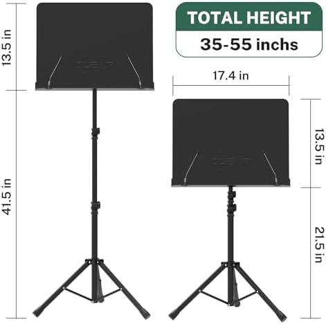 GLEAM Sheet Music Stand - Full Metal with Carrying Bag, Phone Holder, Sheet Music Folder and Clip, 5 in 1 Desktop Book Stand - Black - Image 2
