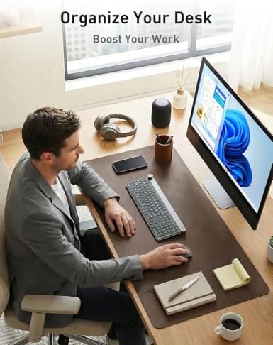 Aothia Faux Leather Desk Mat - Non-Slip PU Leather Desk Blotter, Waterproof Writing Surface, Large Desk Pad for Office & Home (Coffee, 55" x 17") - Image 3