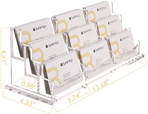 SANRUI Acrylic Business Card Holder, Clear Desk Card Organizer Stand 9 Slot - Image 2