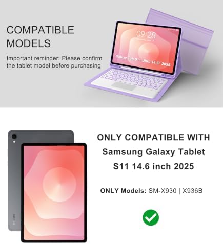 Touch Keyboard Case for Samsung Galaxy Tab S11 Ultra 14.6 Inch 2025, Galaxy Tab S11 Ultra Case Keypad with Precise Trackpad, Backlit Keyboard Cover with S Pen Holder for Samsung Tablet 14.6'', Purple - Image 2