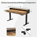 CubiCubi One-Piece Standing Desk 55x26 with 3 Wood Drawers, Rustic Brown - Image 3
