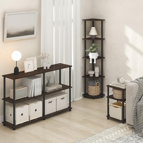 Furinno Turn-N-Tube Corner Shelf, 5-Tier Corner Bookshelf, Open Storage Shelves, for Organization and Storage, Living Room, Home Office, Garage, Bedroom, Brown Grain - Image 5