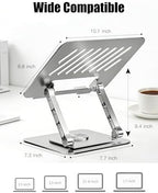 Adjustable Computer Stand with 360 Rotating Base, Ergonimic Foldable Laptop Riser for Desk Compatible with MacBook Pro/Air Notebook up to 16 Inches, Silver - Image 4