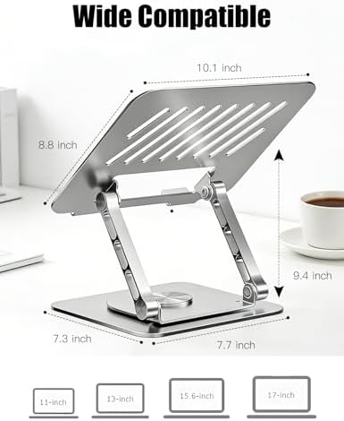 Adjustable Computer Stand with 360 Rotating Base, Ergonimic Foldable Laptop Riser for Desk Compatible with MacBook Pro/Air Notebook up to 16 Inches, Silver - Image 4