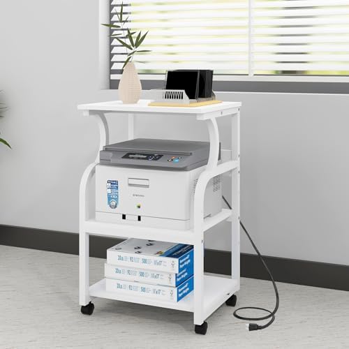 Natwind 3 Tier Printer Stand, 19.7"x15.7", with Charging Station,White - Image 6