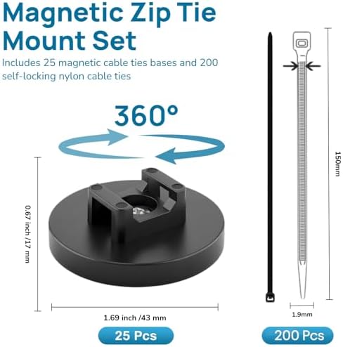 225-Pc Magnetic Cable Ties Set,Magnetic Zip Tie Mounts & Cable Ties - Image 3