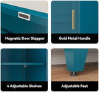 COFaR 67" Metal Narrow Storage Cabinet, Peacock Blue Slim Storage Cabinet with Magnetic Door & 4 Adjustable Shelves, Slim Freestanding Cupboard for Bathroom, Kitchen - Image 6