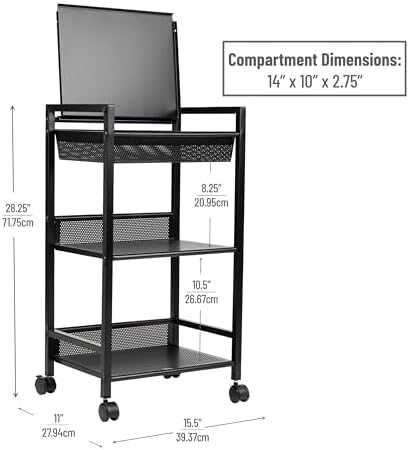 Mind Reader Cart with Covered Compartment, Office Organizer, Storage, 3-Tier, Office, Metal, 15.5" L x 11" W x 28.25" H, Black - Image 3