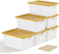 EOENVIVS Storage Bins Bakets with Lids 6 Pack, Stackable Organizer Bins for Small Spaces, Pantry, Closet & Bathroom, Secure Snap Lids, 11x7x5 Plastic Storage Containers for Shelf Organization, White by EasyCozyHomey