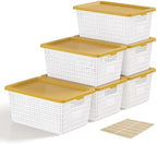 EOENVIVS Storage Bins Bakets with Lids 6 Pack, Stackable Organizer Bins for Small Spaces, Pantry, Closet & Bathroom, Secure Snap Lids, 11x7x5 Plastic Storage Containers for Shelf Organization, White by EasyCozyHomey