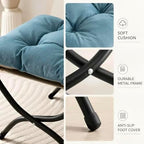 15" Upholstered Folding Foot Rest Stool with Foldable Metal Frame Blue - Image 5