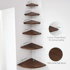 Corner Shelf,12inch Walnut Solid Wood Floating Corner Shelves Wall Mount Round End Floating Speaker Rack with Wire Hole for Small Plant for Bedroom Kitchen - Image 5