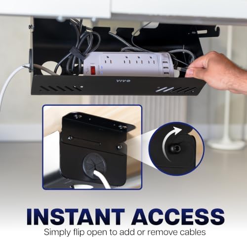 VIVO Black Screw-On Flip-Open 19 in Cable Management Box, DESK-ACMB20-S - Image 3